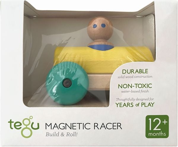 TEGU - Magnetische Holzbausteine Baby Rennwagen gelb grün