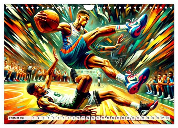 Produktbild: Basketball Expressionismus - Kunstvolle KI Interpretationen des Courts (Wandkalender 2026 DIN A4 quer), CALVENDO Monatskalender