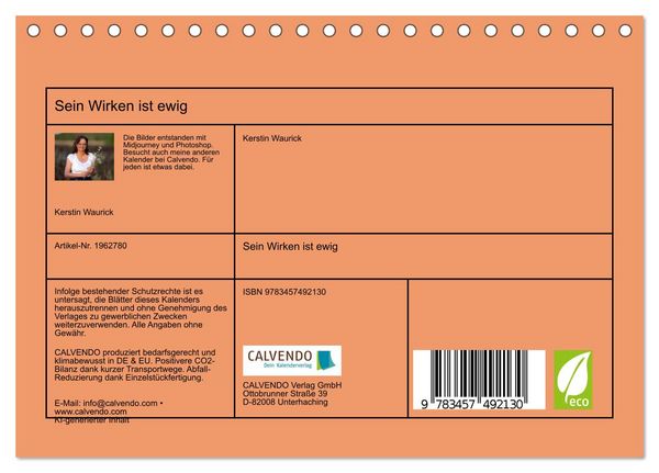 Produktbild: Sein Wirken ist ewig (Tischkalender 2026 DIN A5 quer), CALVENDO Monatskalender