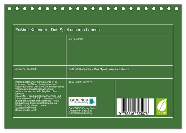 Produktbild: Fu&szlig;ball Kalender - Das Spiel unseres Lebens (Tischkalender 2026 DIN A5 quer), CALVENDO Monatskalender