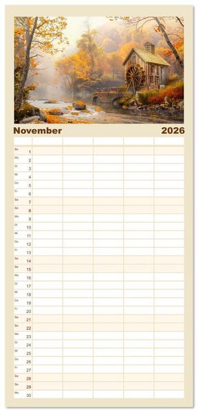 Produktbild: Familienplaner 2026 - Kleine Cottages - Romantische Fantasieh&auml;uschen mit 5 Spalten (Wandkalender, 21 x 45 cm) CALVENDO