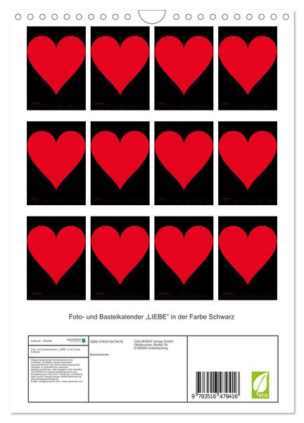 Produktbild: Foto- und Bastelkalender &bdquo;LIEBE&ldquo; in der Farbe Schwarz (Wandkalender 2026 DIN A4 hoch), CALVENDO Monatskalender