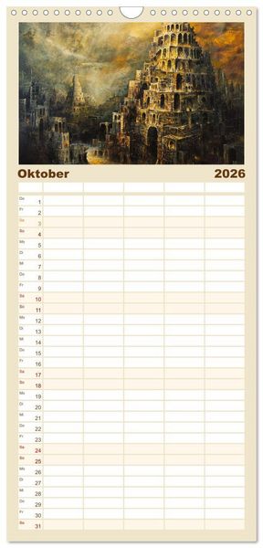 Produktbild: Familienplaner 2026 - Der Turm zu Babel: Ungemalte Bilder der Kunstgeschichte mit 5 Spalten (Wandkalender, 21 x 45 cm) CALVENDO