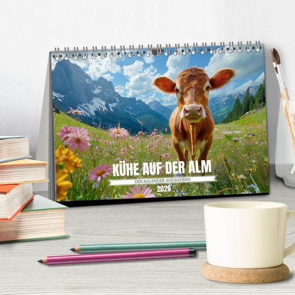 Produktbild: K&Uuml;HE AUF DER ALM &ndash; Der Kalender aus Bayern (Tischkalender 2026 DIN A5 quer), CALVENDO Monatskalender
