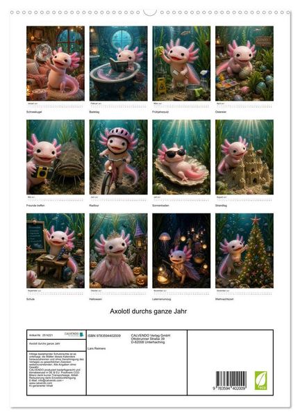 Produktbild: Axolotl durchs ganze Jahr (hochwertiger Premium Wandkalender 2027 DIN A2 hoch), Kunstdruck in Hochglanz