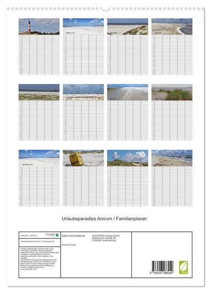 Produktbild: Urlaubsparadies Amrum / Familienplaner (hochwertiger Premium Wandkalender 2026 DIN A2 hoch), Kunstdruck in Hochglanz