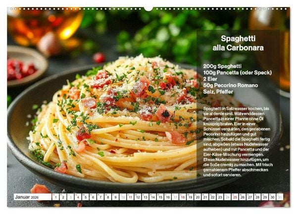 Produktbild: Italienische Spaghetti Rezepte - Leckere So&szlig;en f&uuml;r jeden Monat (Wandkalender 2026 DIN A2 quer), CALVENDO Monatskalender