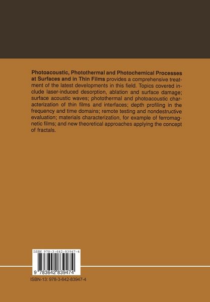 Produktbild: Photoacoustic, Photothermal and Photochemical Processes at Surfaces and in Thin Films