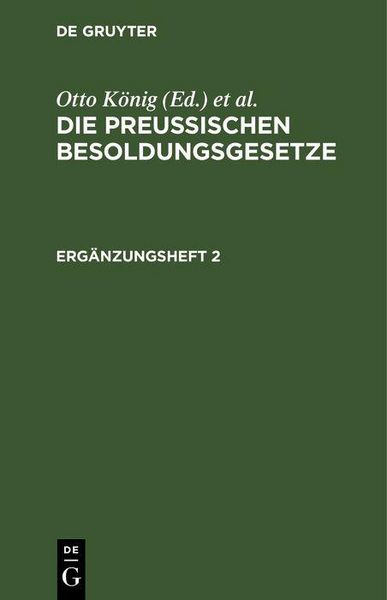 Produktbild: Die Preu&szlig;ischen Besoldungsgesetze. Erg&auml;nzungsheft 2