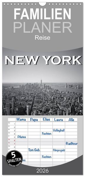 Produktbild: Familienplaner 2026 - New York in schwarz weiss mit 5 Spalten (Wandkalender, 21 x 45 cm) CALVENDO