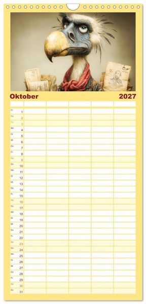 Produktbild: Familienplaner 2027 - Schr&auml;ge V&ouml;gel. Skurrile Portraits mit Charakter und Charme mit 5 Spalten (Wandkalender, 21 x 45 cm) CALVENDO