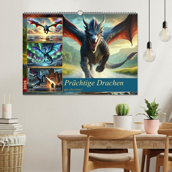 Produktbild: Pr&auml;chtige Drachen, gut oder b&ouml;se? (Wandkalender 2026 DIN A2 quer), CALVENDO Monatskalender