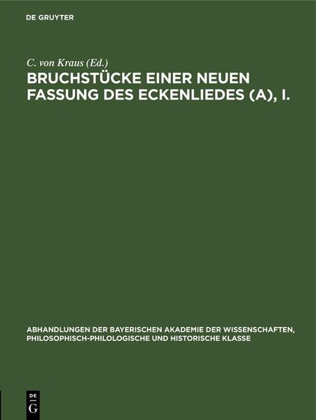 Produktbild: Bruchst&uuml;cke einer neuen Fassung des Eckenliedes (A), I.