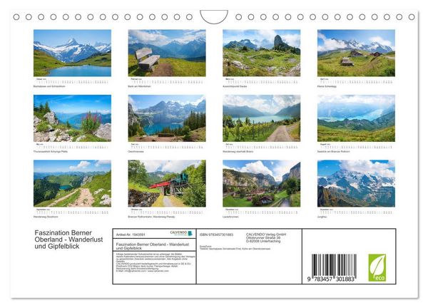 Produktbild: Faszination Berner Oberland - Wanderlust und Gipfelblick (Wandkalender 2026 DIN A4 quer), CALVENDO Monatskalender