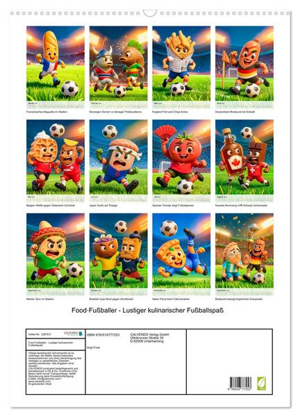 Produktbild: Food‑Fu&szlig;baller - Lustiger kulinarischer Fu&szlig;ballspa&szlig; (Wandkalender 2027 DIN A2 hoch), CALVENDO Monatskalender