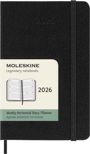 Produktbild: Moleskine 12 Monate Wochenkalender 2026, Pocket/A6, 1 Wo = 2 Seiten, horizontal, fester Einband, Schwarz