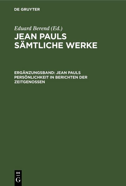 Produktbild: Jean Pauls Pers&ouml;nlichkeit in Berichten der Zeitgenossen