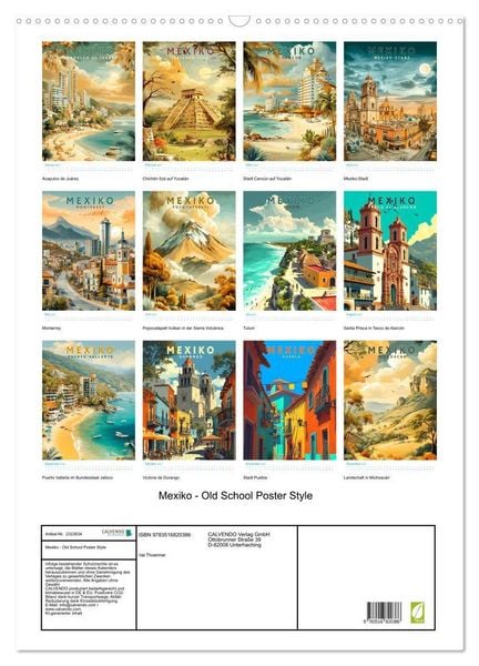 Produktbild: Mexiko - Old School Poster Style (Wandkalender 2027 DIN A2 hoch), CALVENDO Monatskalender