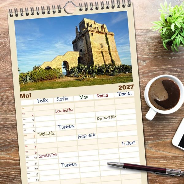 Produktbild: Familienplaner 2027 - il Salento Kulturlandschaft zwischen zwei Meeren mit 5 Spalten (Wandkalender, 21 x 45 cm) CALVENDO