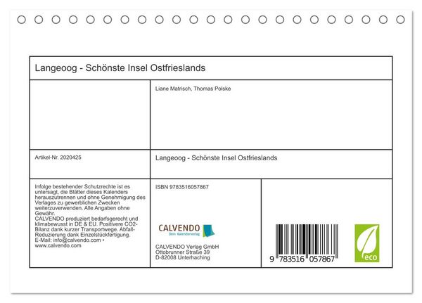 Produktbild: Langeoog - Sch&ouml;nste Insel Ostfrieslands (Tischkalender 2026 DIN A5 quer), CALVENDO Monatskalender