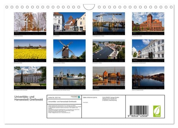 Produktbild: Univerit&auml;ts- und Hansestadt Greifswald (Wandkalender 2026 DIN A4 quer), CALVENDO Monatskalender