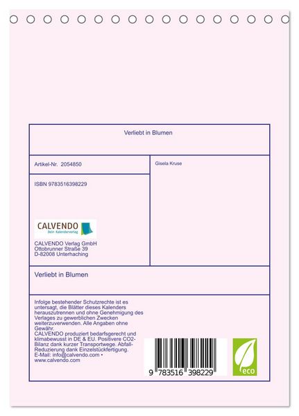Produktbild: Verliebt in Blumen (Tischkalender 2026 DIN A5 hoch), CALVENDO Monatskalender