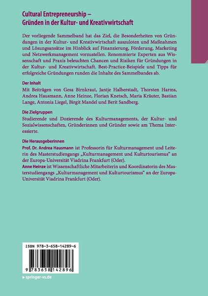 Produktbild: Cultural Entrepreneurship &ndash; Gr&uuml;nden in der Kultur- und Kreativwirtschaft