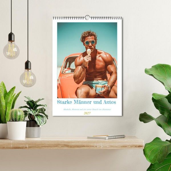 Produktbild: Starke M&auml;nner und Autos. Muskeln, Motoren und ein zarter Hauch von Abenteuer. (Wandkalender 2027 DIN A3 hoch), CALVENDO Monatskalender