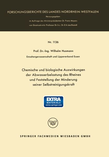 Produktbild: Chemische und biologische Auswirkungen der Abwasserbelastung des Rheines und Feststellung der Minderung seiner Selbstreinigungskraft