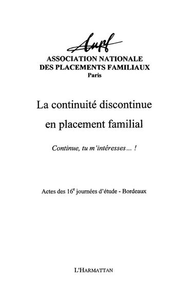 Produktbild: La continuite discontinue en placement familial - continue,