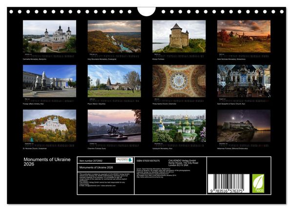Produktbild: Monuments of Ukraine 2026 (Wall Calendar 2026 DIN A4 landscape), CALVENDO 12 Month Wall Calendar