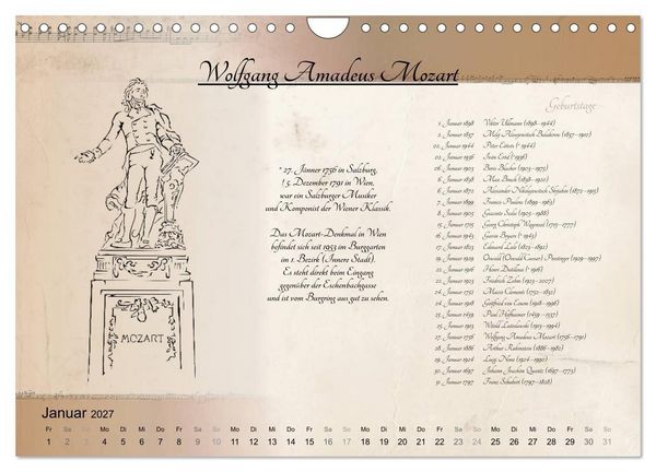 Produktbild: Von Mozart bis Beethoven (Wandkalender 2027 DIN A4 quer), CALVENDO Monatskalender