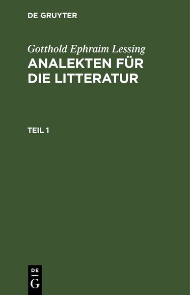 Produktbild: Analekten f&uuml;r die Litteratur. Teil 1