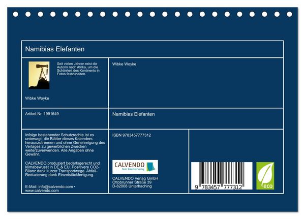 Produktbild: Namibias Elefanten (Tischkalender 2026 DIN A5 quer), CALVENDO Monatskalender