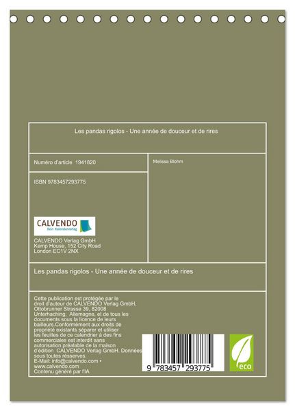 Produktbild: Les pandas rigolos - Une ann&eacute;e de douceur et de rires (Calendrier de bureau 2026 DIN A5 horizontal), CALVENDO calendrier mensuel