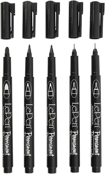 Produktbild: Creativ Company Permanent Marker, Strichst&auml;rke , 2x0,6+2x0,8+1,3 mm, Schwarz, 5 Stk