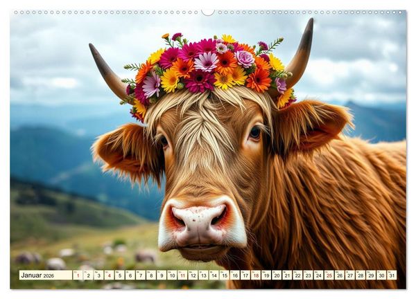 Produktbild: Zauberhaft geschm&uuml;cktes Milchvieh (hochwertiger Premium Wandkalender 2026 DIN A2 quer), Kunstdruck in Hochglanz