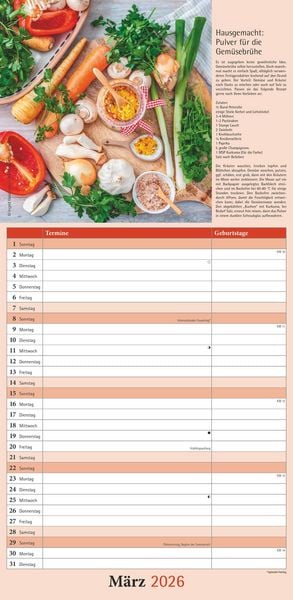 Kräuter & Gewürze 2026 - Streifenkalender 22x45 cm - mit Extraspalte für Geburtstage - Küchentipps und Mondphasen - Wandkalender - Terminplaner