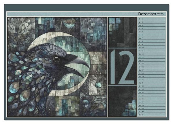 Produktbild: Kr&auml;hen. Verborgene Farbnuancen. Kunst. (Wandkalender 2026 DIN A2 quer), CALVENDO Monatskalender