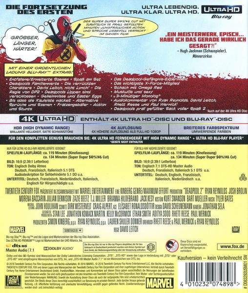 Produktbild: Deadpool 2 (4K Ultra HD) (2 BR4K) (+2 BRs)