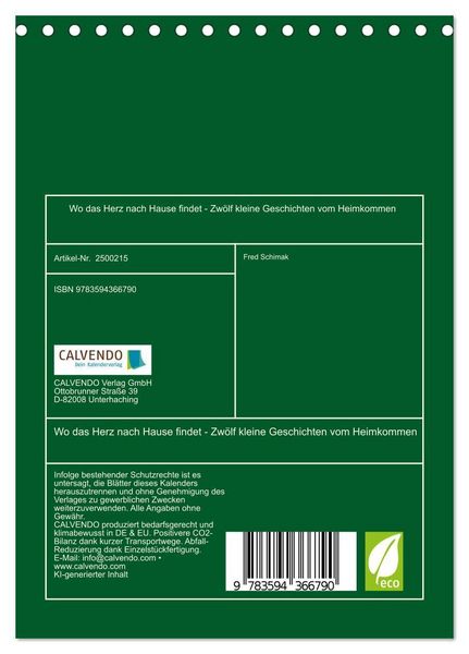 Produktbild: Wo das Herz nach Hause findet - Zw&ouml;lf kleine Geschichten vom Heimkommen (Tischkalender 2027 DIN A5 hoch), CALVENDO Monatskalender
