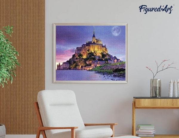 Produktbild: FiguredArt DP-597 - Diamond Painting, Mont-Saint-Michel, 5D Bild (40x50cm) mit eckigen Steinen, DIY Bastelset