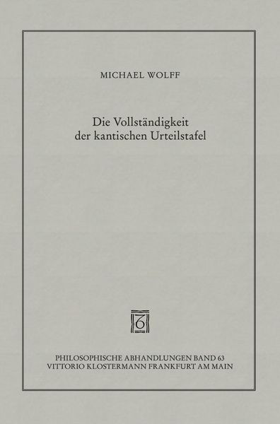 Produktbild: Die Vollst&auml;ndigkeit der kantischen Urteilstafel
