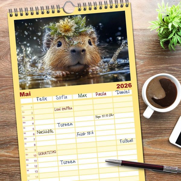 Produktbild: Familienplaner 2026 - Capybara Zeit mit 5 Spalten (Wandkalender, 21 x 45 cm) CALVENDO