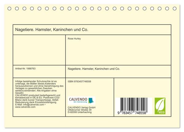 Produktbild: Nagetiere. Hamster, Kaninchen und Co. (Tischkalender 2026 DIN A5 quer), CALVENDO Monatskalender