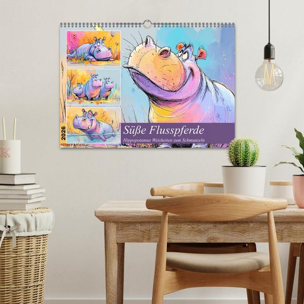 Produktbild: S&uuml;&szlig;e Flusspferde. Hippopotamus Weisheiten zum Schmunzeln (Wandkalender 2026 DIN A3 quer), CALVENDO Monatskalender