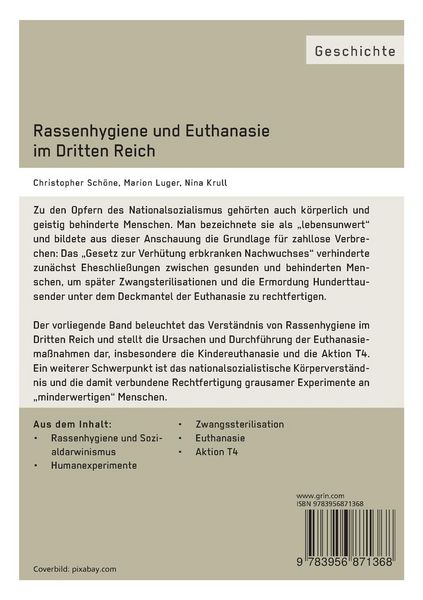 Produktbild: Rassenhygiene und Euthanasie im Dritten Reich