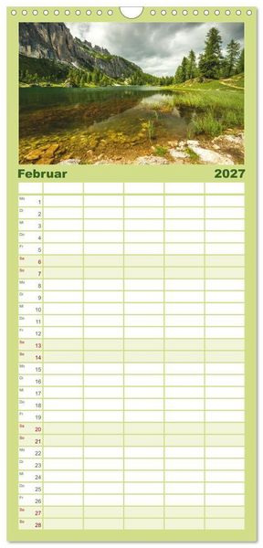 Produktbild: Familienplaner 2027 - Alpensee - Wunder der Natur mit 5 Spalten (Wandkalender, 21 x 45 cm) CALVENDO
