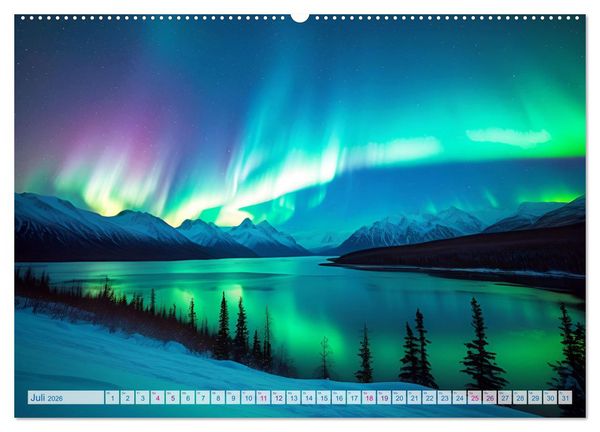 Produktbild: Traumhafte Polarlichter . Licht, Schnee und Eis hoch im Norden (hochwertiger Premium Wandkalender 2026 DIN A2 quer), Kunstdruck in Hochglanz