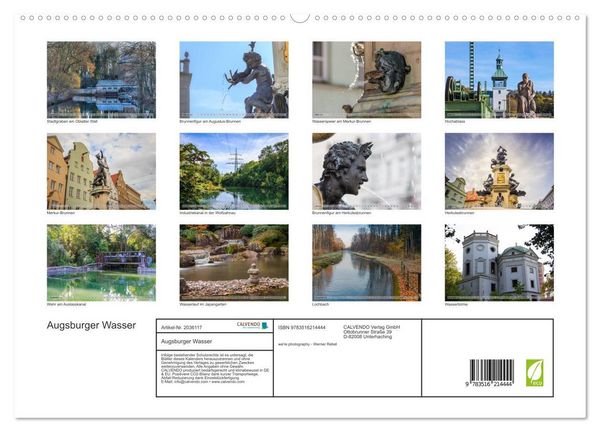Produktbild: Augsburger Wasser (hochwertiger Premium Wandkalender 2026 DIN A2 quer), Kunstdruck in Hochglanz